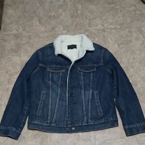 Banana Republic Blue Denim Jacket with White Sherpa Collar